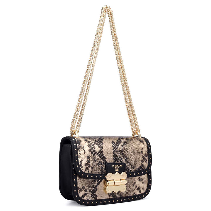 Small Snake Leather Shoulder Bag - Gold & Black