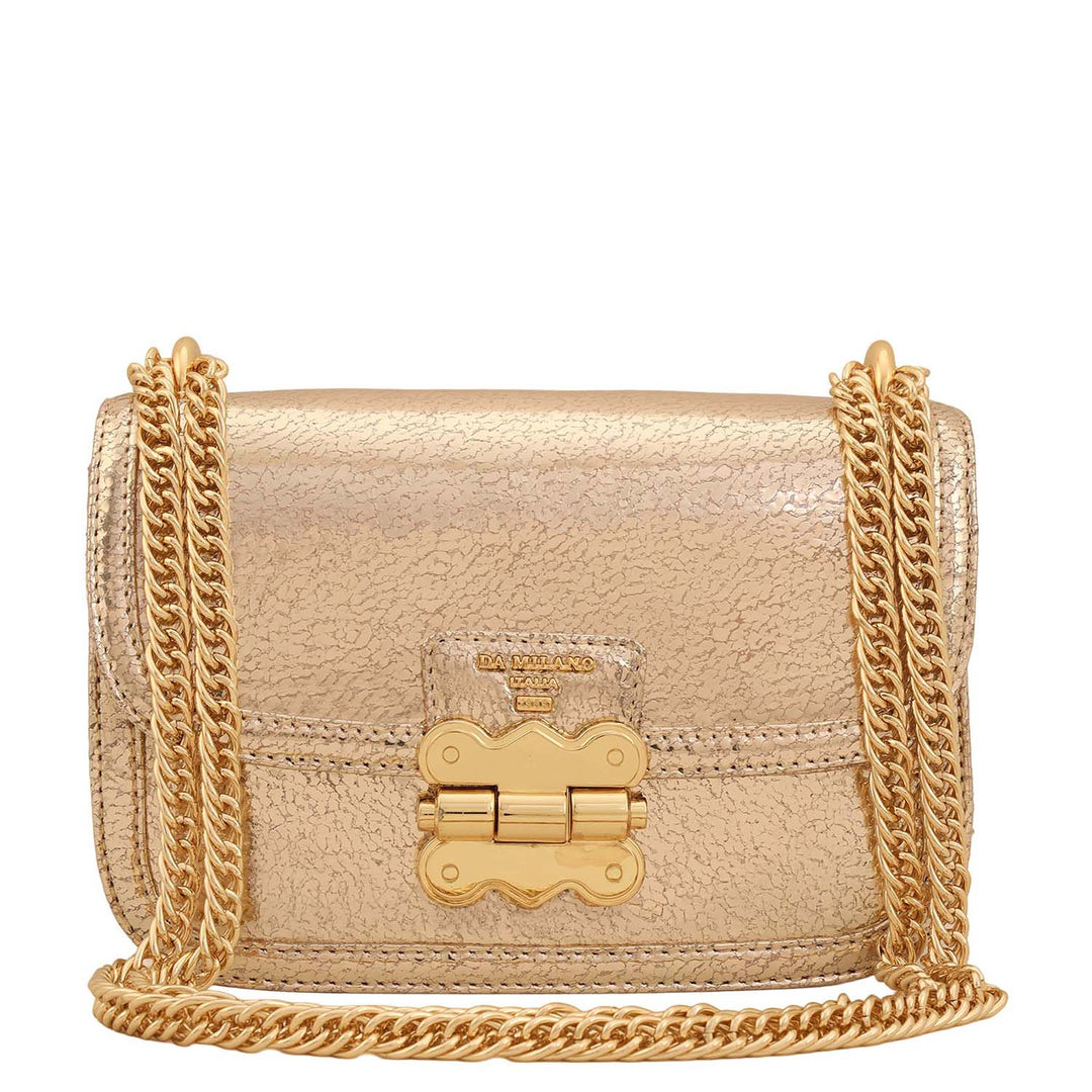Small Metallic Leather Shoulder Bag - Gold