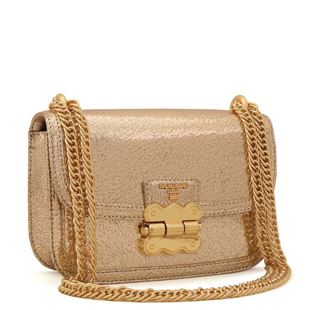 Small Metallic Leather Shoulder Bag - Gold
