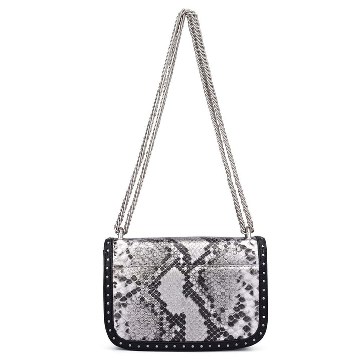 Small Snake Leather Shoulder Bag - Silver & Black