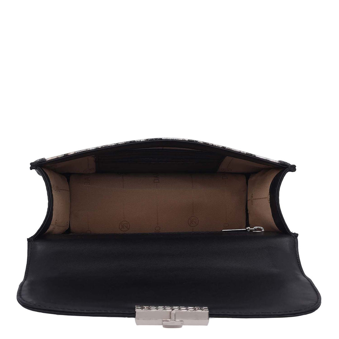 Small Snake Leather Shoulder Bag - Silver & Black