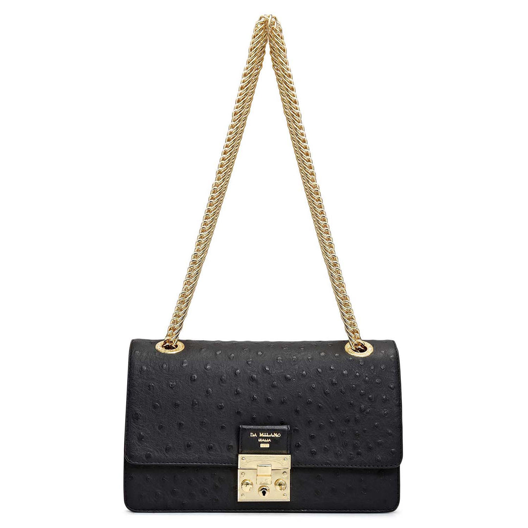 Small Ostrich Leather Shoulder Bag - Black