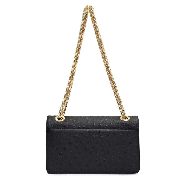 Small Ostrich Leather Shoulder Bag - Black