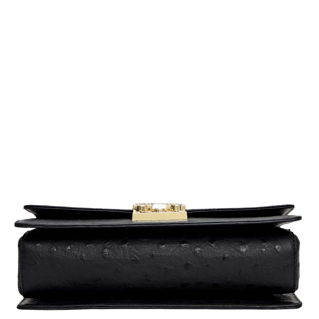 Small Ostrich Leather Shoulder Bag - Black