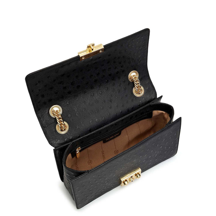 Small Ostrich Leather Shoulder Bag - Black