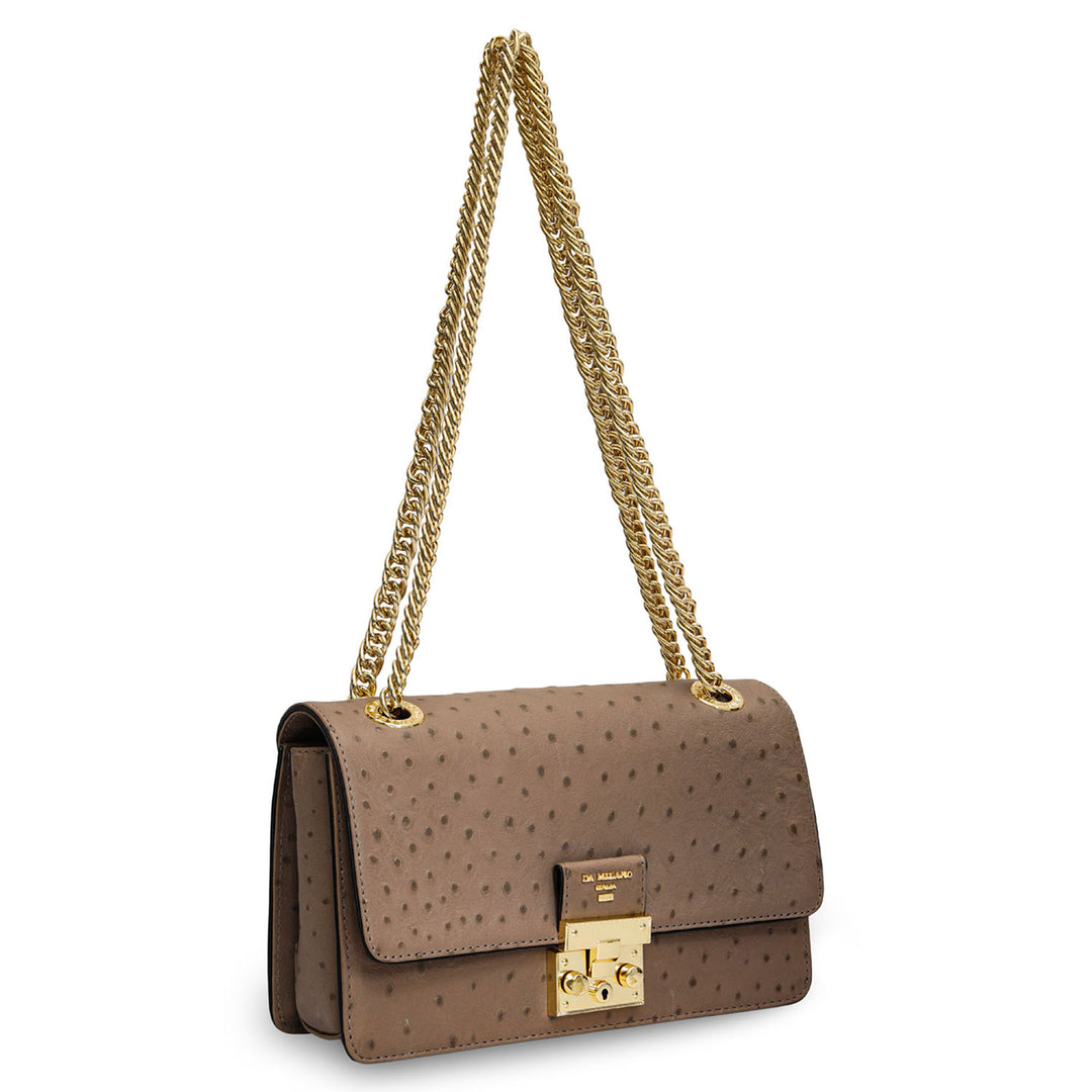 Small Ostrich Leather Shoulder Bag - Slate