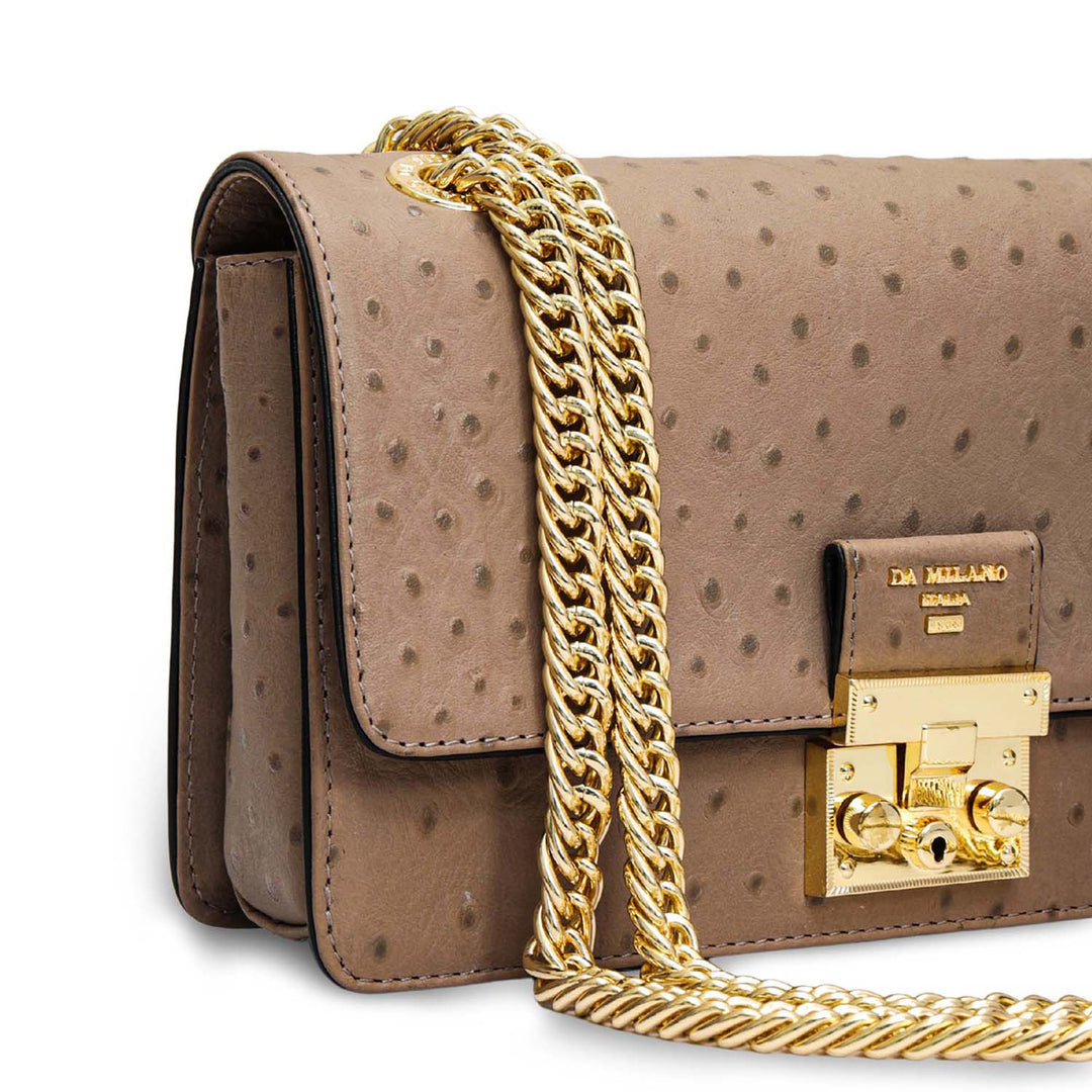 Small Ostrich Leather Shoulder Bag - Slate