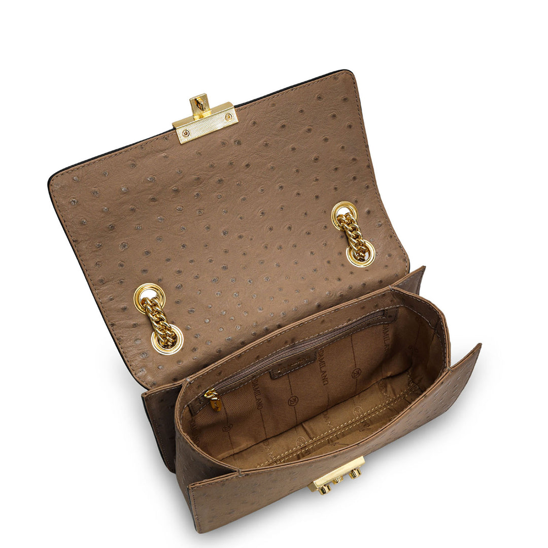 Small Ostrich Leather Shoulder Bag - Slate