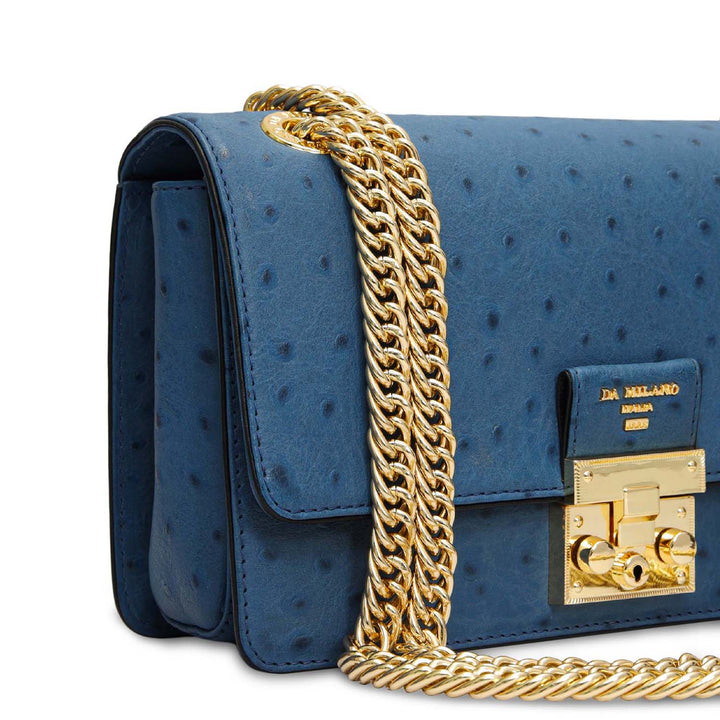 Small Ostrich Leather Shoulder Bag - Twilight