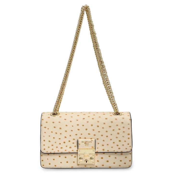 Small Ostrich Leather Shoulder Bag - Vanilla