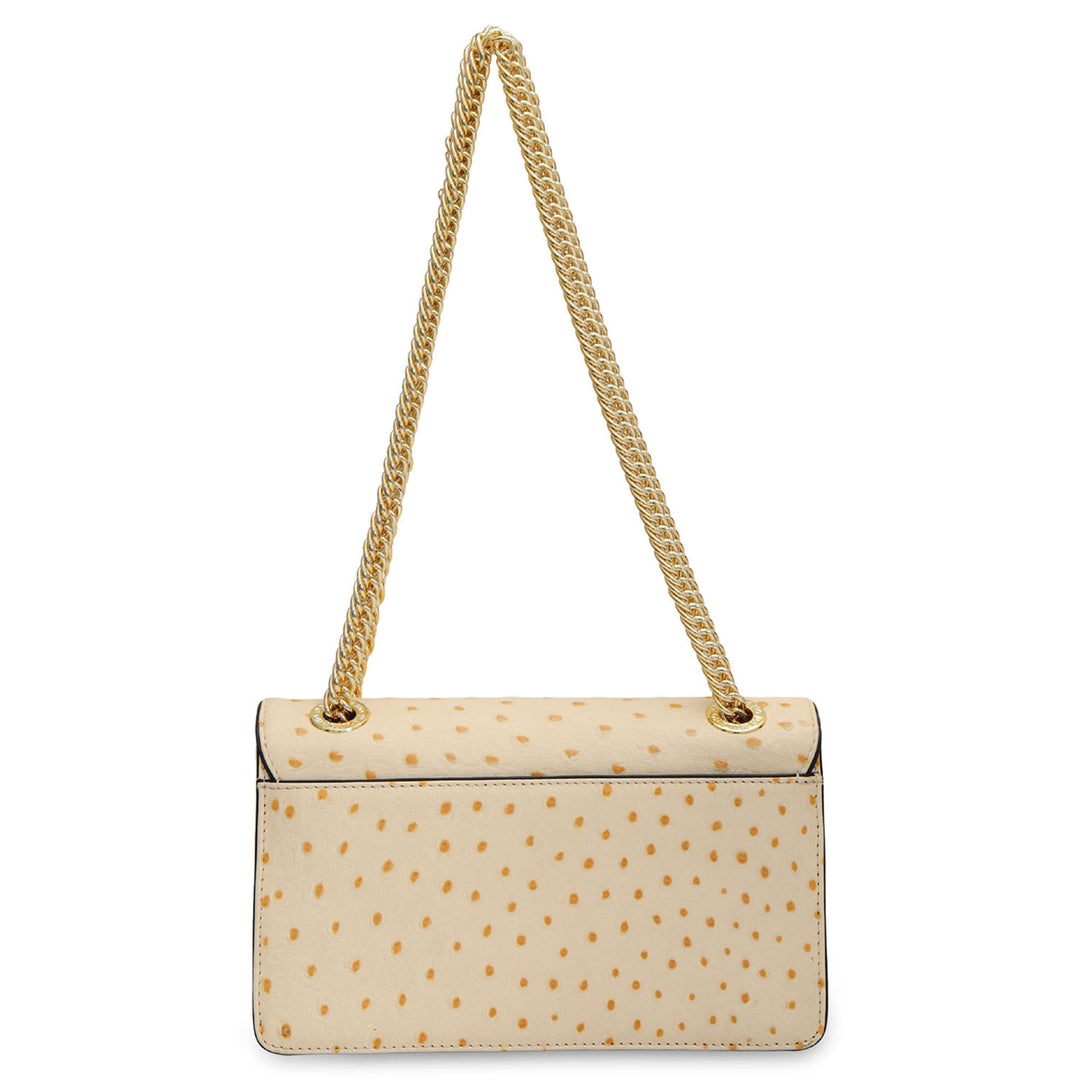 Small Ostrich Leather Shoulder Bag - Vanilla