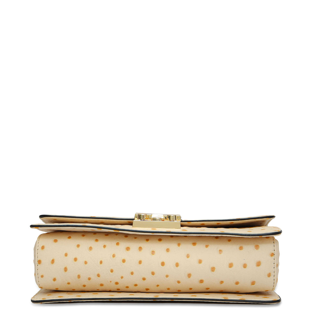 Small Ostrich Leather Shoulder Bag - Vanilla