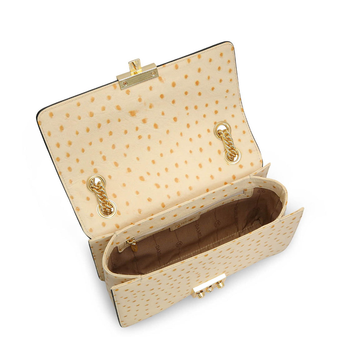 Small Ostrich Leather Shoulder Bag - Vanilla