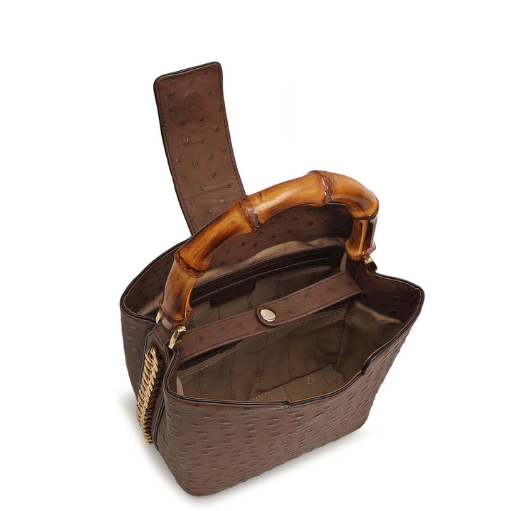 Small Ostrich Leather Satchel - Mocha