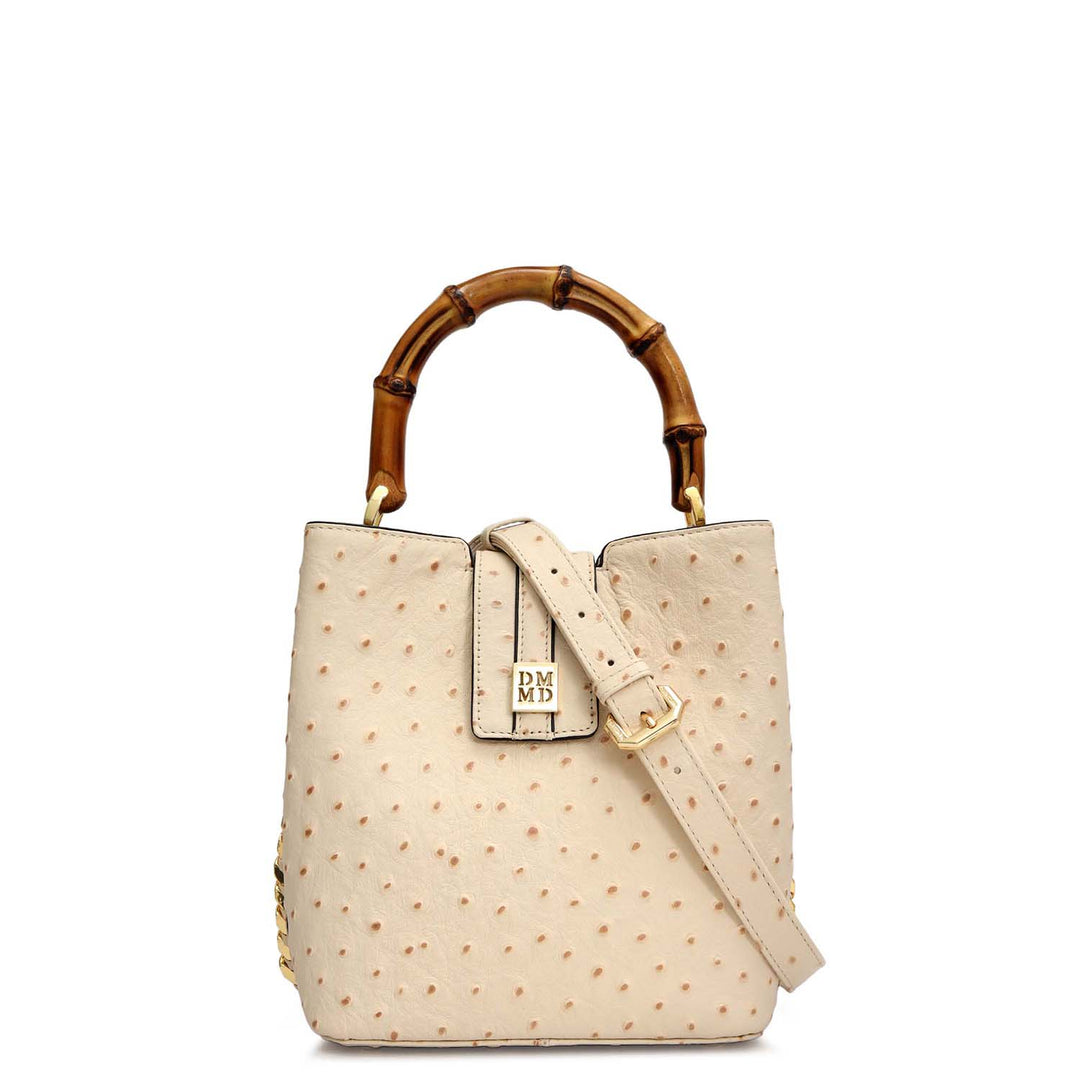 Small Ostrich Leather Satchel - Vanilla