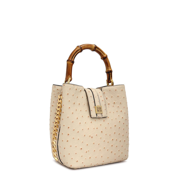 Small Ostrich Leather Satchel - Vanilla