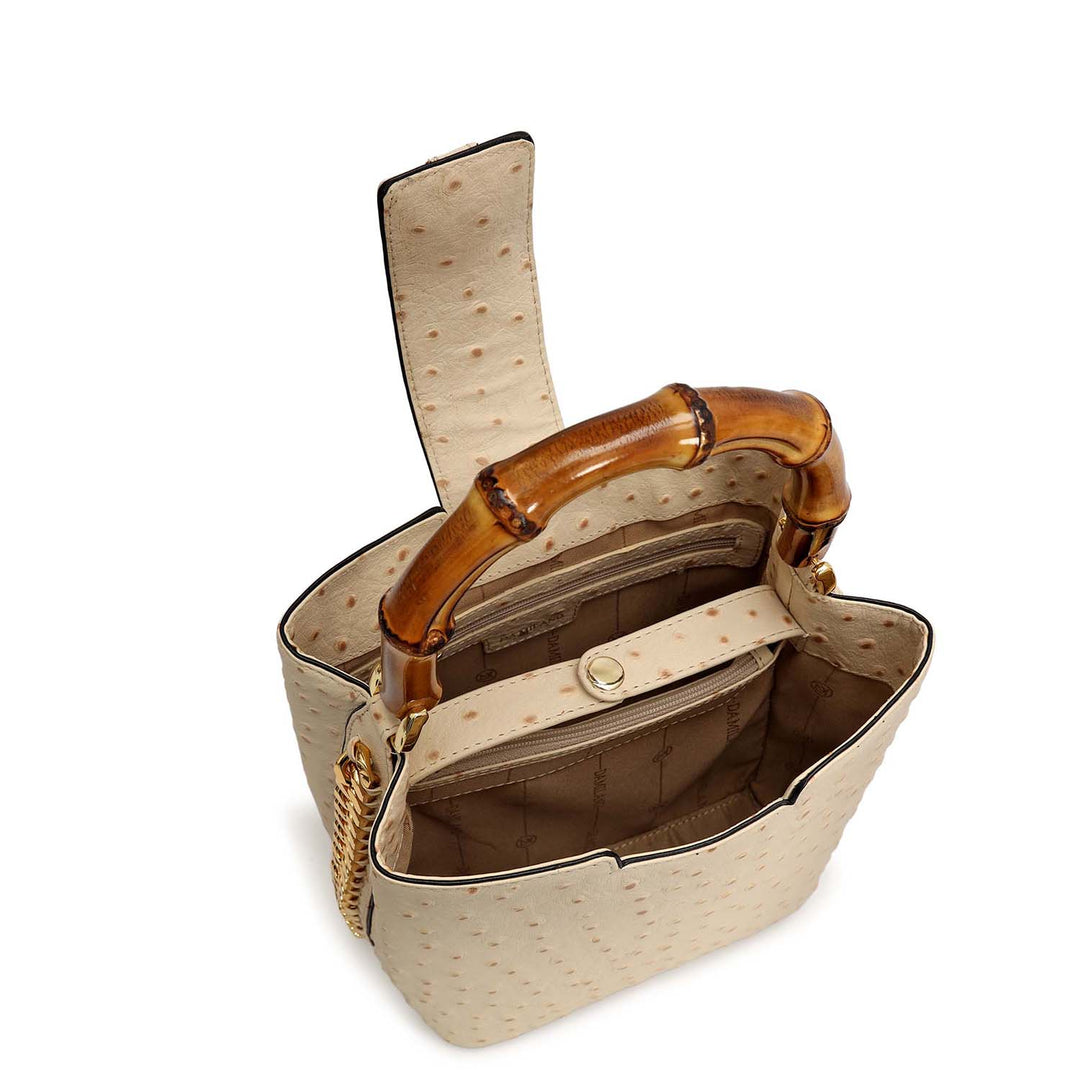 Small Ostrich Leather Satchel - Vanilla