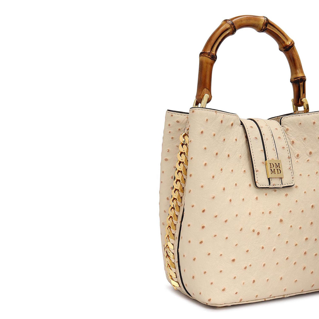 Small Ostrich Leather Satchel - Vanilla