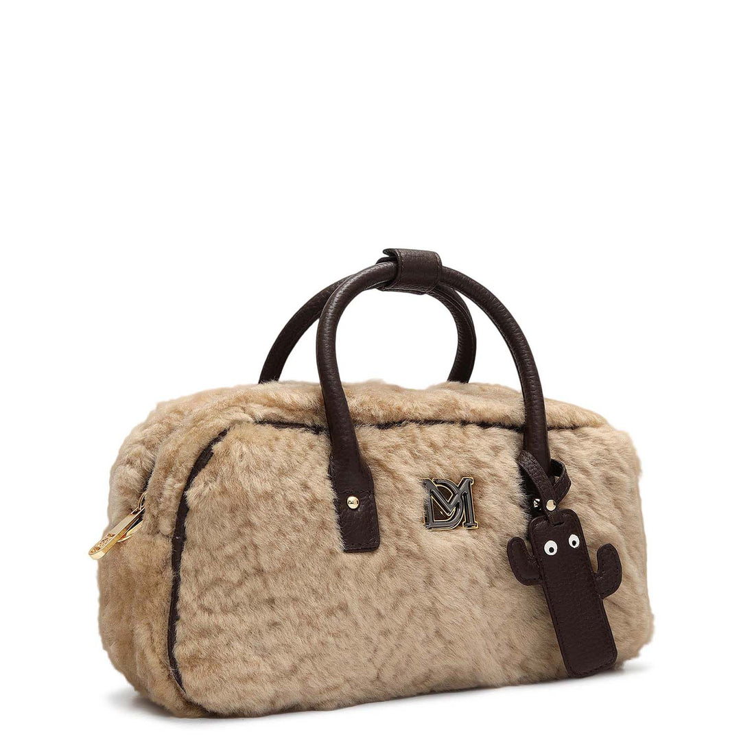 Small Fur Wax Leather Sling - Beige