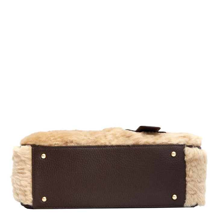 Small Fur Wax Leather Sling - Beige