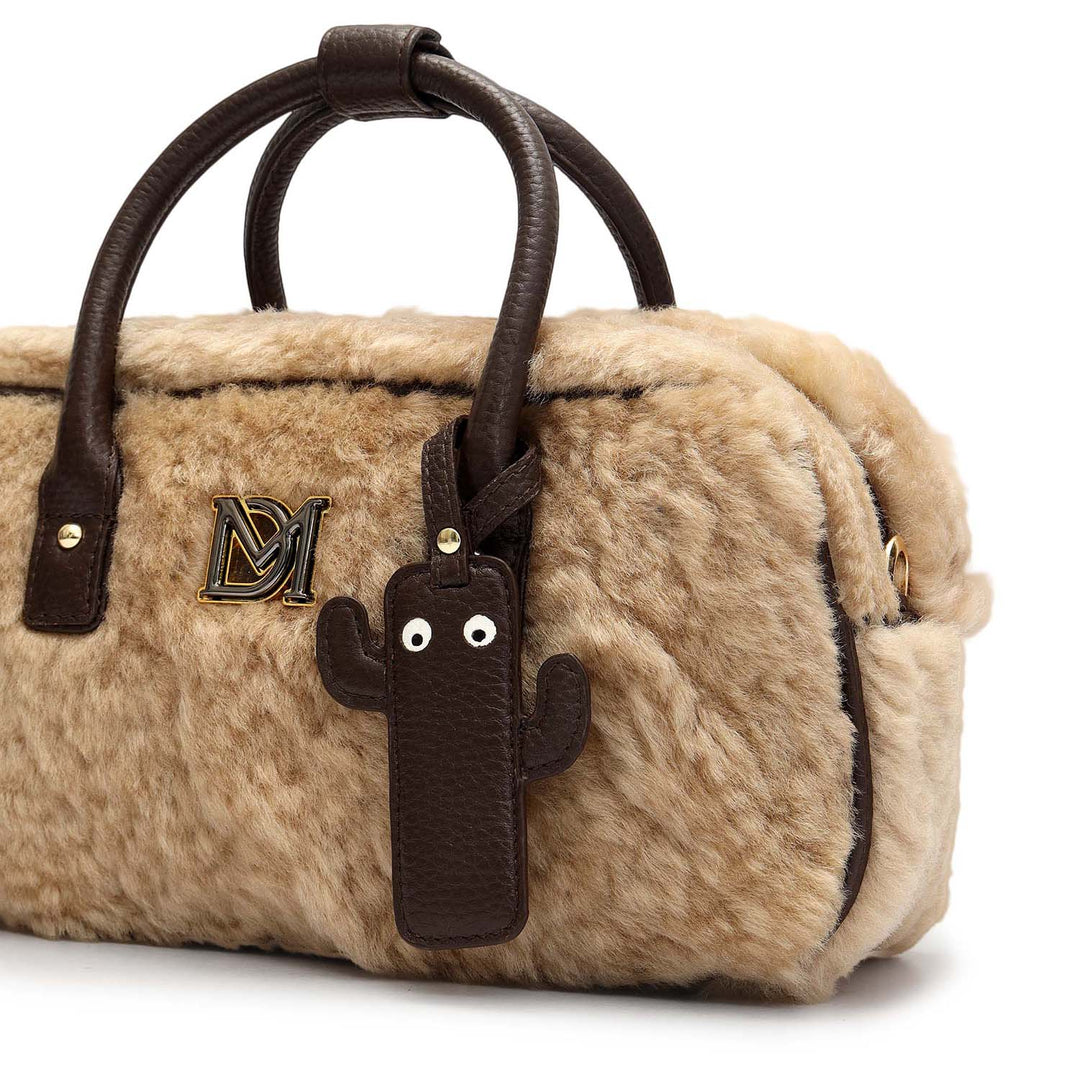 Small Fur Wax Leather Sling - Beige