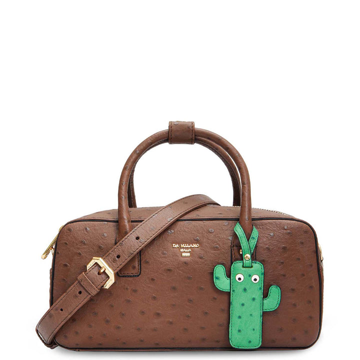 Small Ostrich Leather Satchel - Mocha