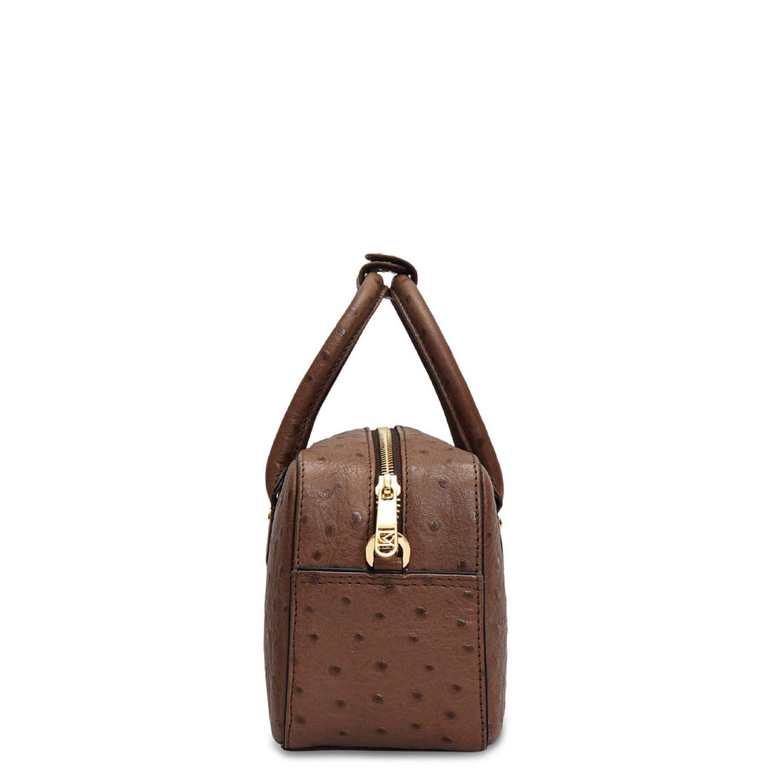 Small Ostrich Leather Satchel - Mocha