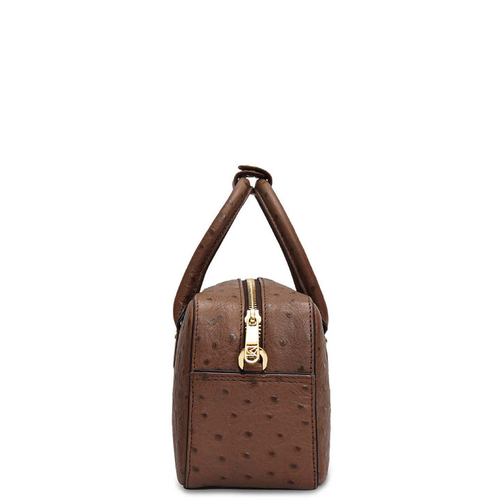 Small Ostrich Leather Satchel - Mocha
