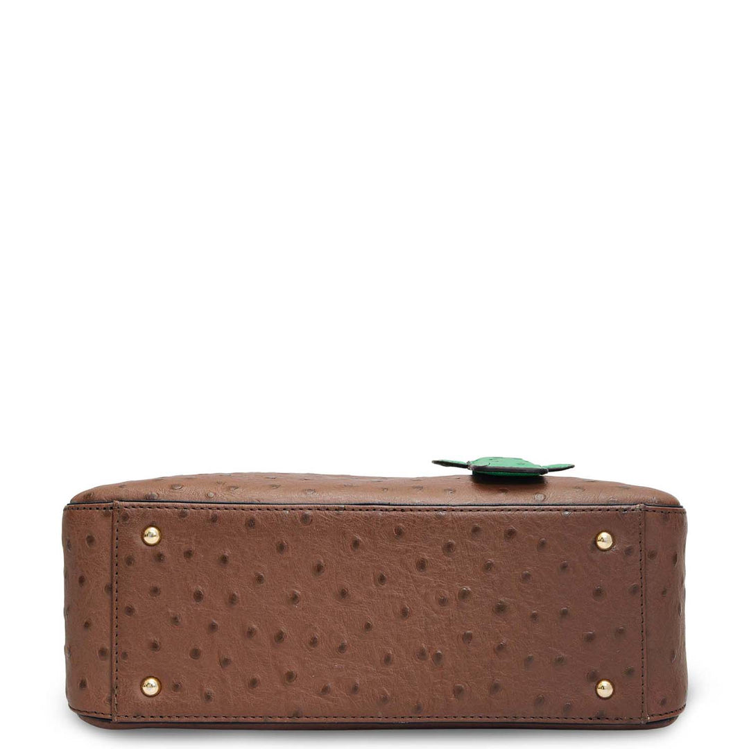 Small Ostrich Leather Satchel - Mocha