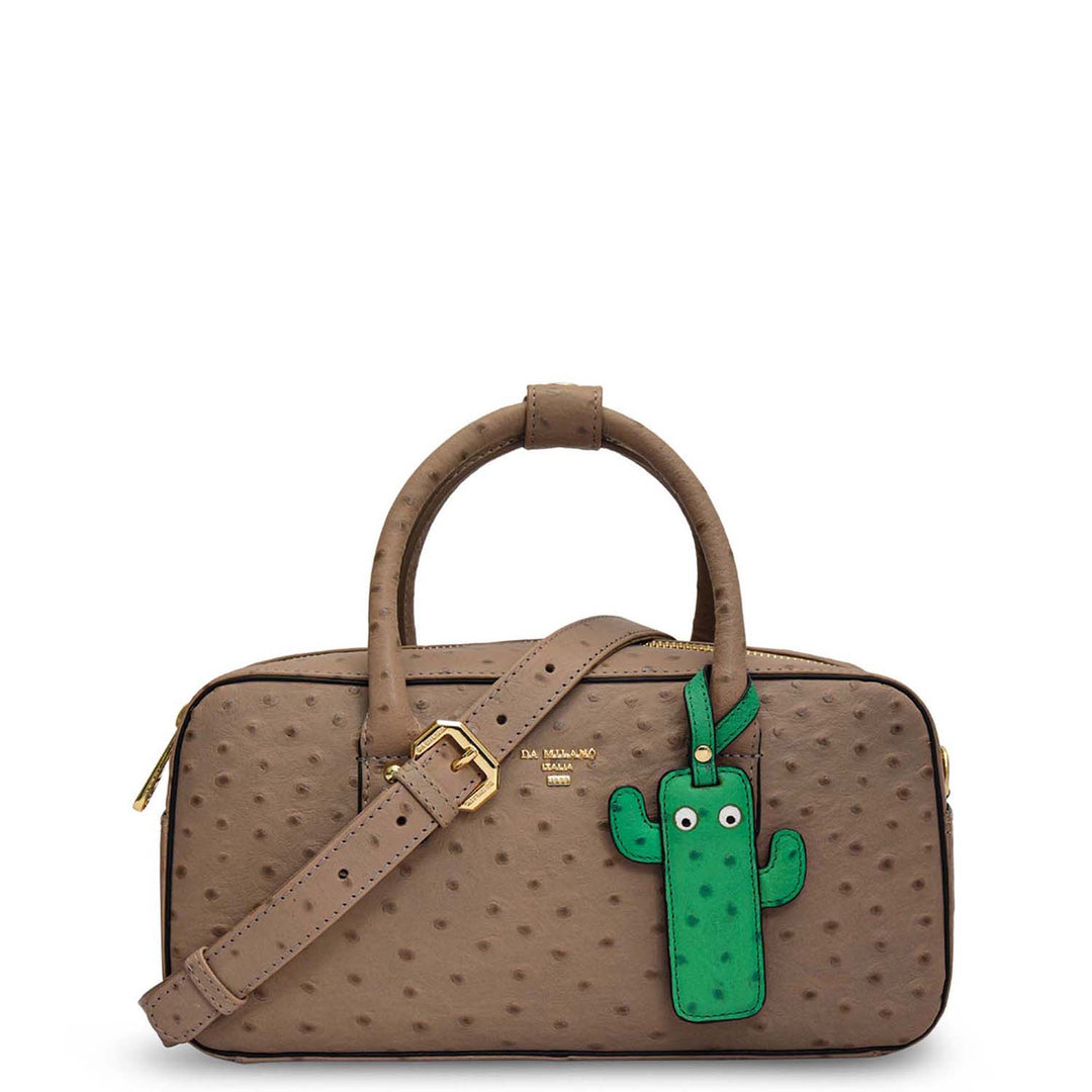 Small Ostrich Leather Satchel - Slate