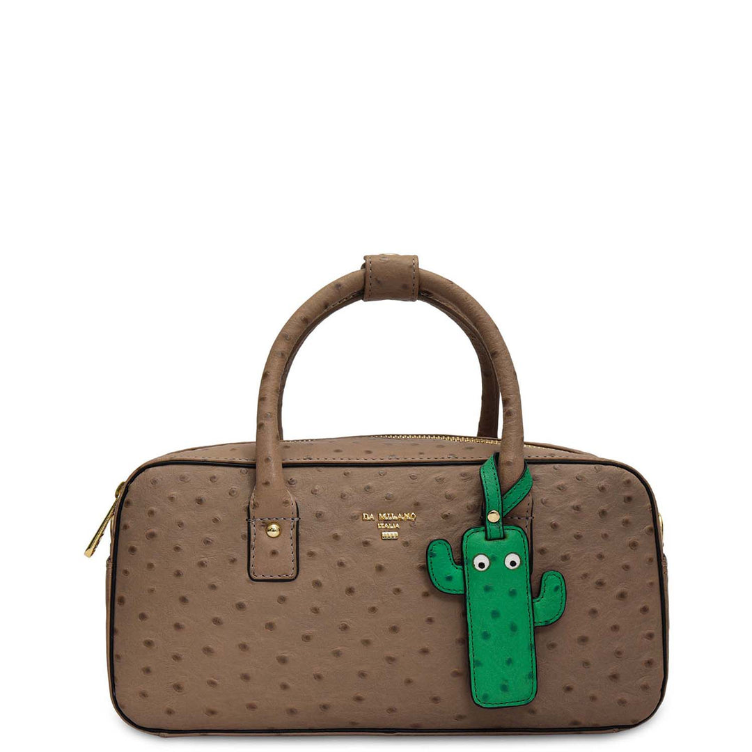 Small Ostrich Leather Satchel - Slate