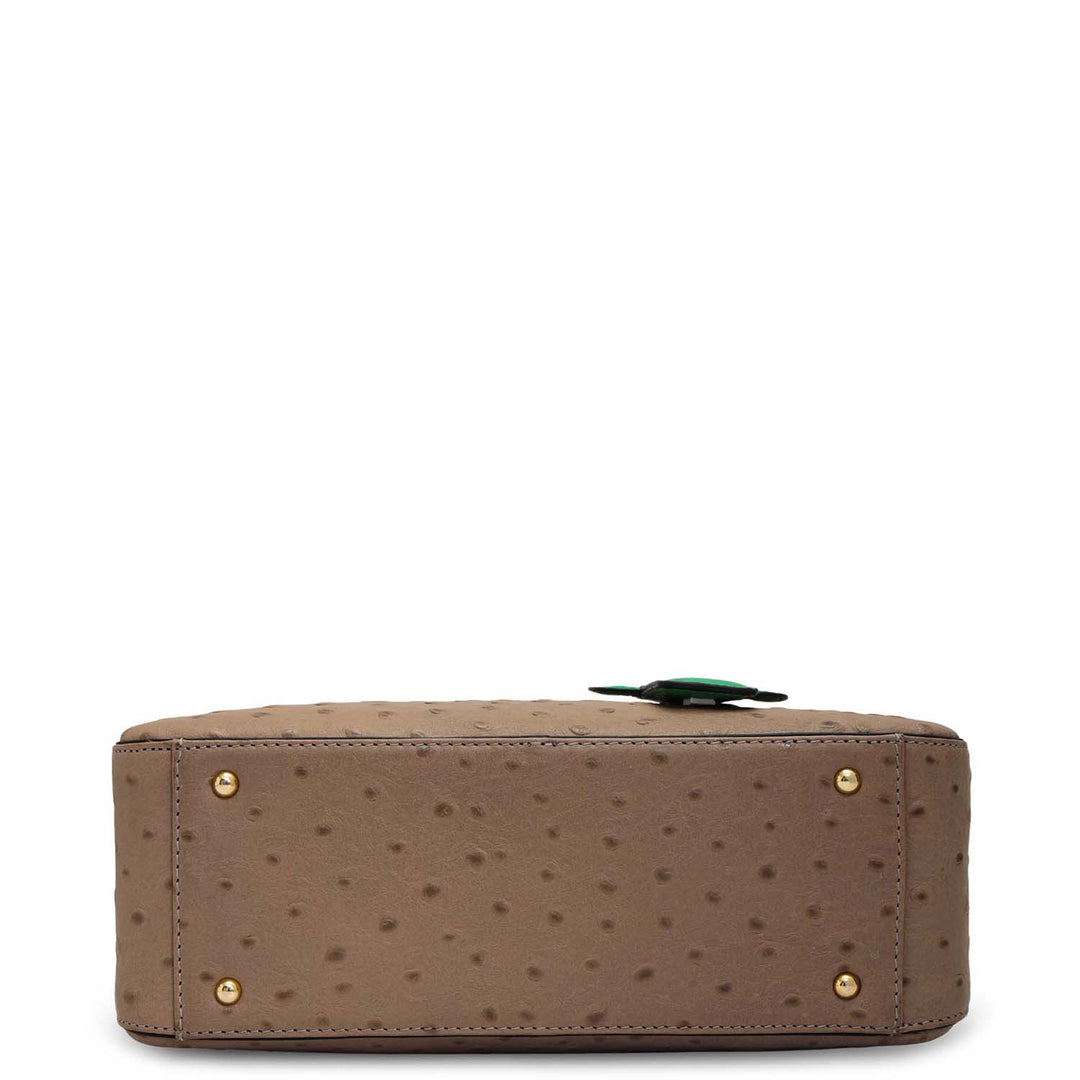 Small Ostrich Leather Satchel - Slate