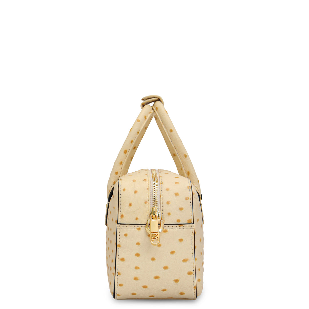 Small Ostrich Leather Satchel - Vanilla