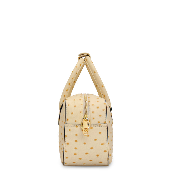 Small Ostrich Leather Satchel - Vanilla
