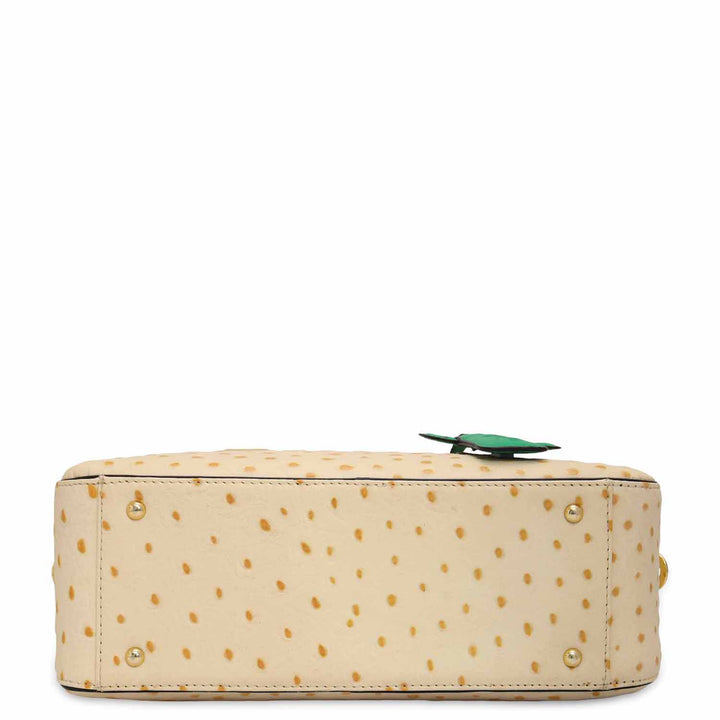 Small Ostrich Leather Satchel - Vanilla