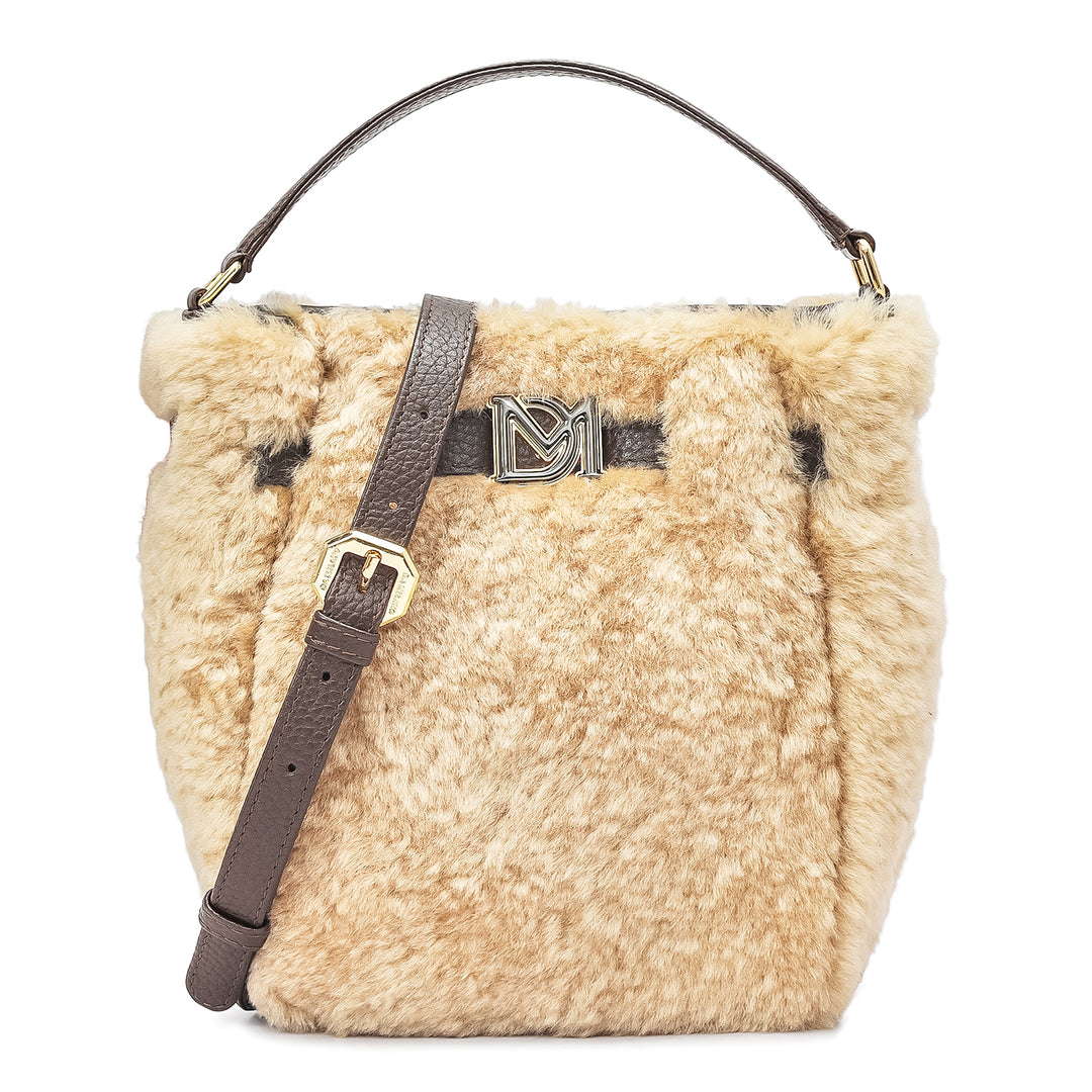 Small Fur Leather Satchel - Beige