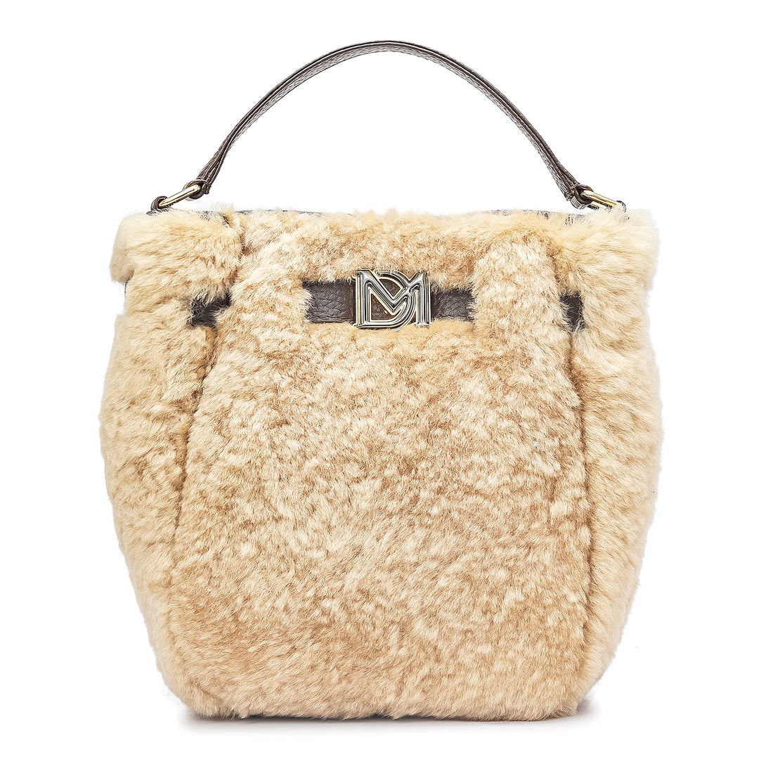 Small Fur Leather Satchel - Beige