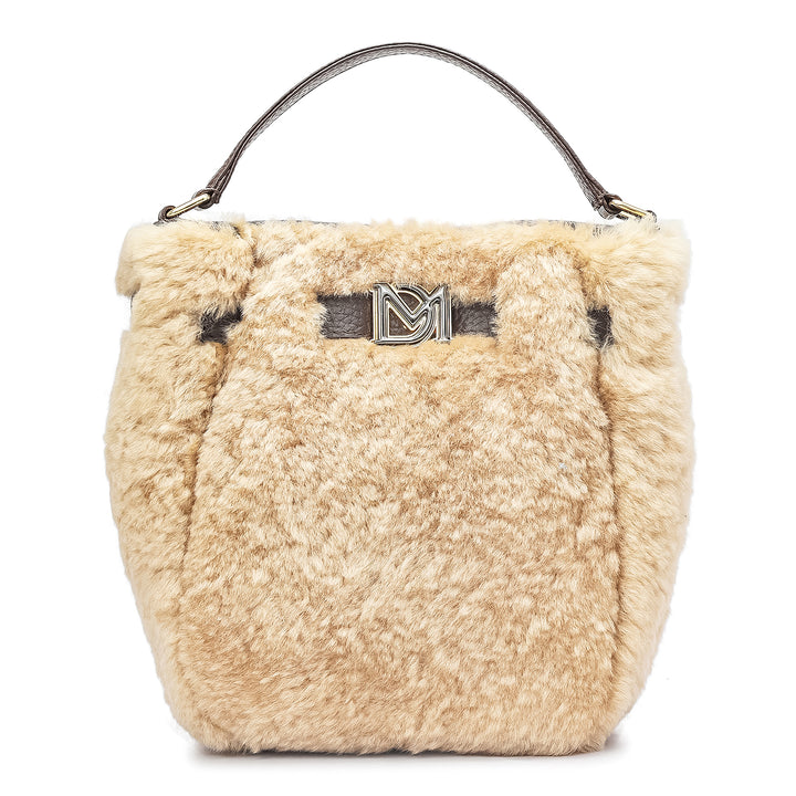 Small Fur Leather Satchel - Beige