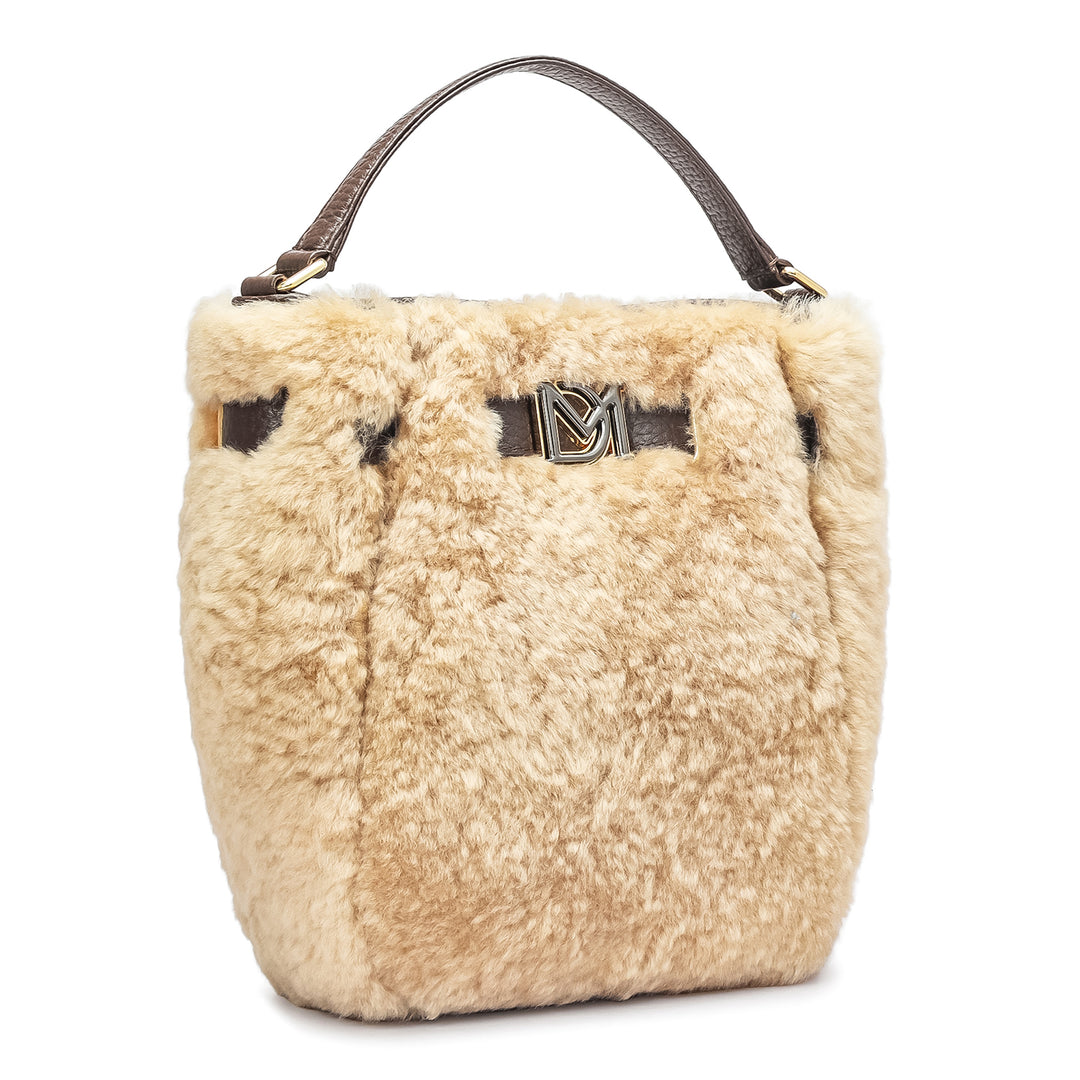 Small Fur Leather Satchel - Beige