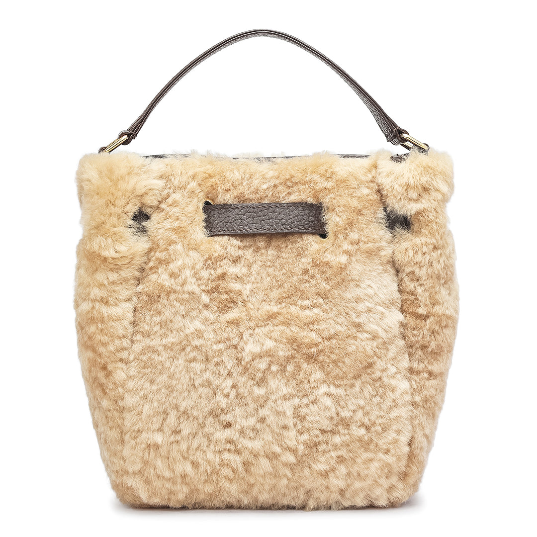 Small Fur Leather Satchel - Beige