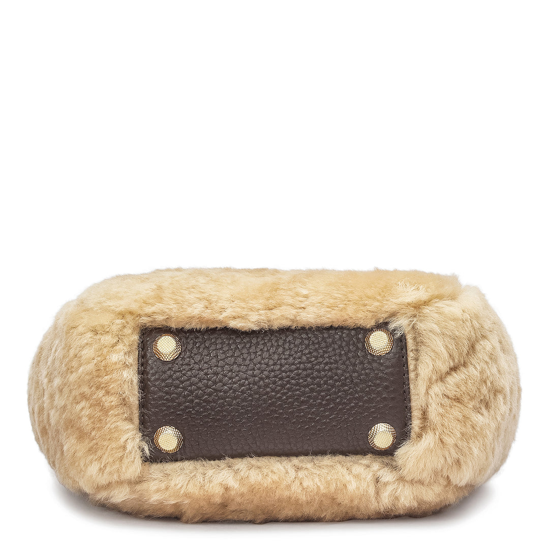 Small Fur Leather Satchel - Beige