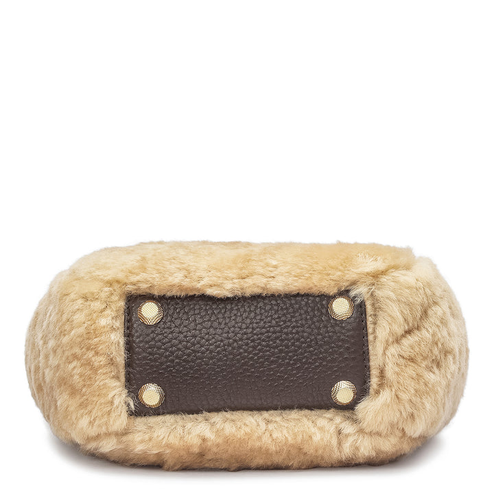 Small Fur Leather Satchel - Beige