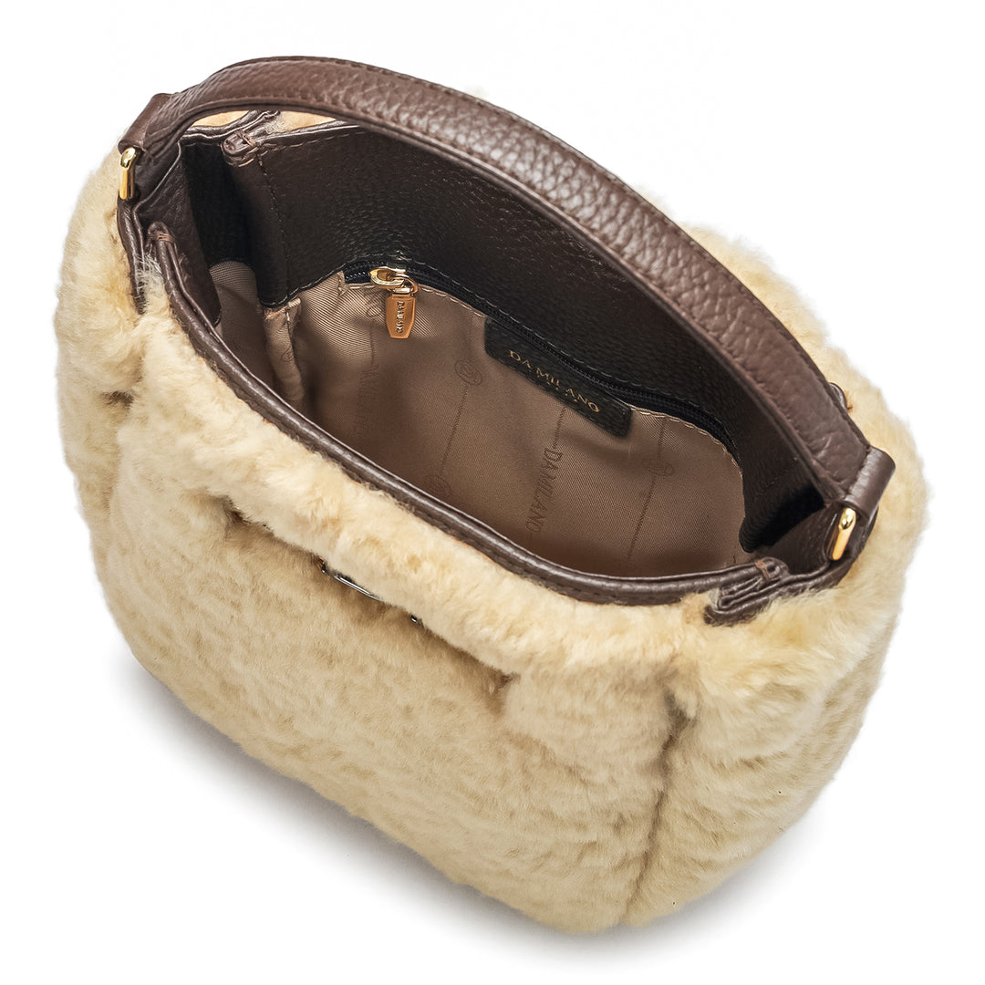 Small Fur Leather Satchel - Beige