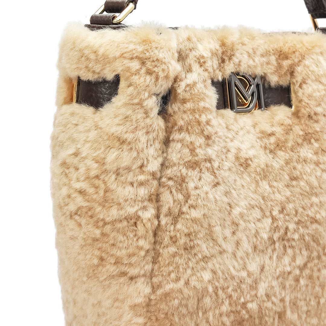 Small Fur Leather Satchel - Beige