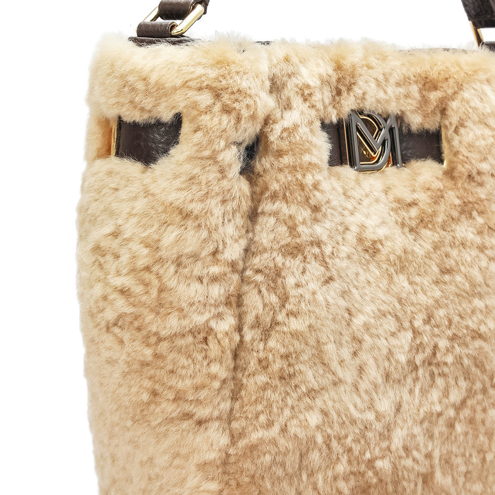 Small Fur Leather Satchel - Beige