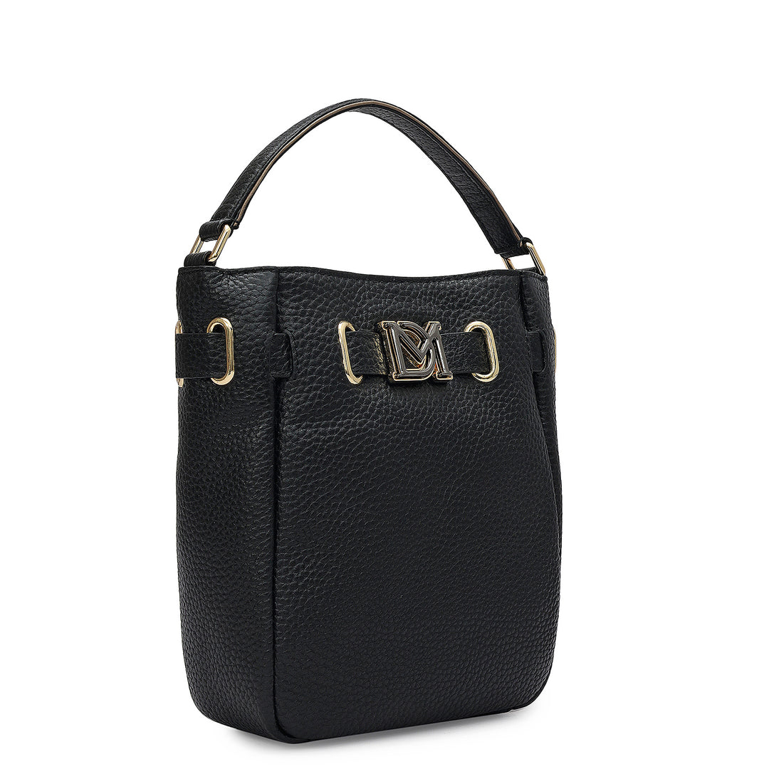 Small Wax Leather Satchel - Black