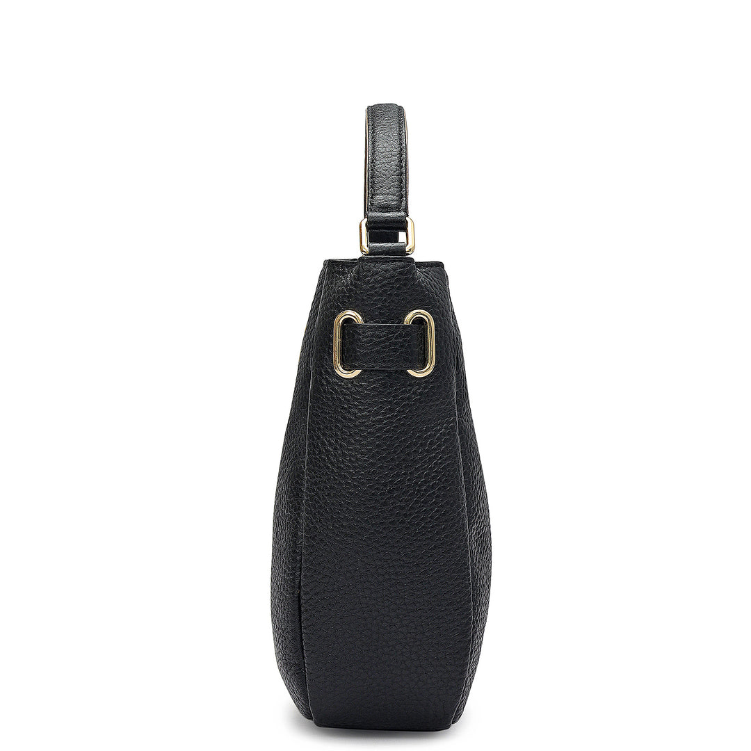 Small Wax Leather Satchel - Black