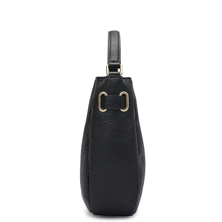 Small Wax Leather Satchel - Black