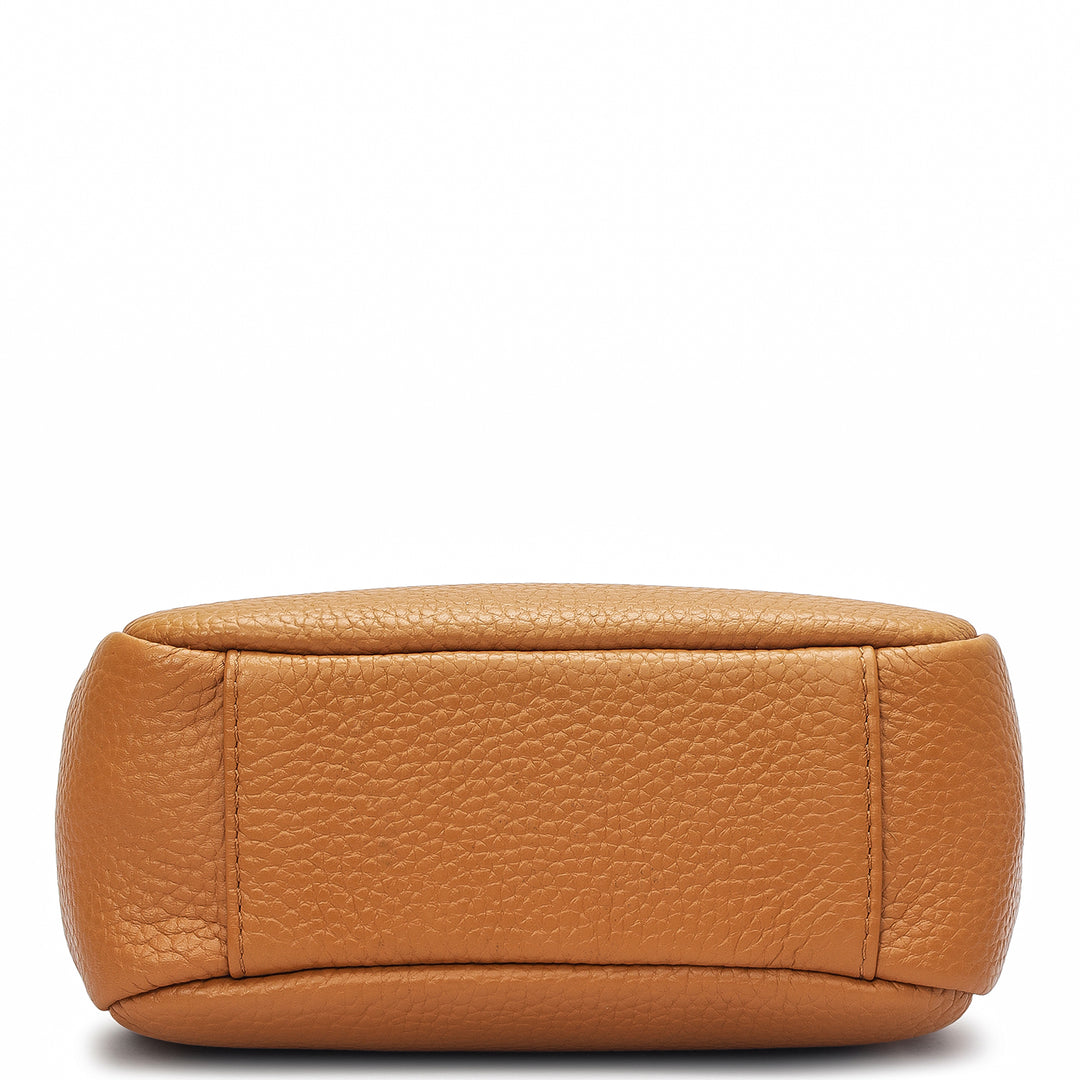 Small Wax Leather Satchel - Caramel