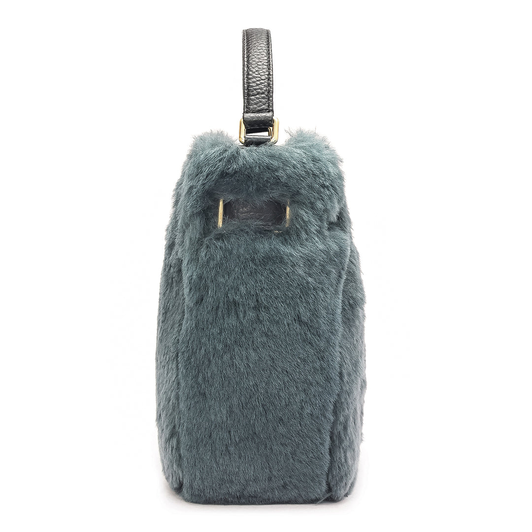 Small Fur Leather Satchel - Green